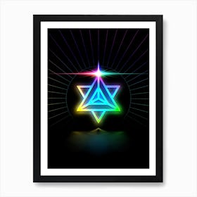 Neon Geometric Glyph in Candy Blue and Pink with Rainbow Sparkle on Black n.0121 Art Print