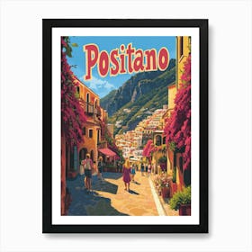 Aihrgdesign A 1970s Inspired Travel Poster For Positano 3 Art Print