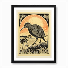 Vintage Bird Linocut Kiwi 1 Art Print