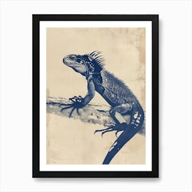 Navy Blue Fiji Crested Iguana Block Print 3 Art Print