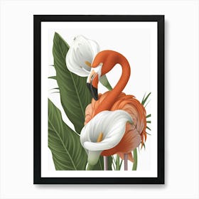 American Flamingo And Calla Lily Minimalist Illustration 2 Art Print