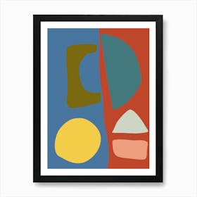 Contemporary Modern Abstract Geometric Cut Outs in Blue and Red Art Print