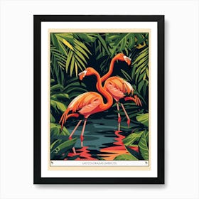 Greater Flamingo Las Coloradas Mexico Tropical Illustration 3 Poster Art Print