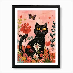 black cat with flower 1 Art Print