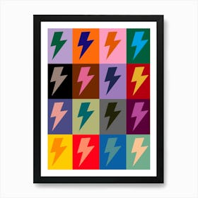 Lightning Bolt Pattern Check Multi Colour Art Print