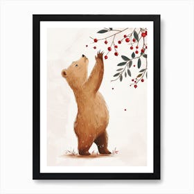 Brown Bear Standing And Reaching For Berries Storybook Illustration 4 Art Print