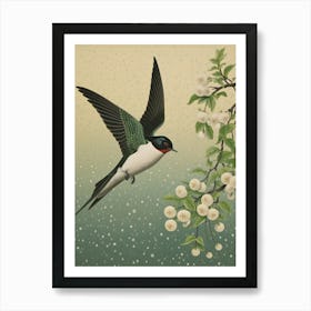 Ohara Koson Inspired Bird Painting Barn Swallow 2 Art Print