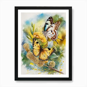 Butterflies On A Branch Art Print