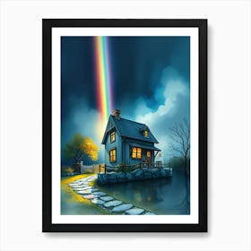 House With A Rainbow Art Print