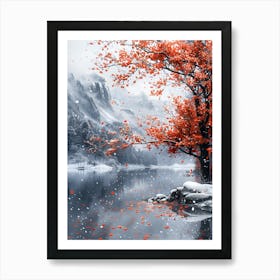 Autumn Tree By The Lake Art Print