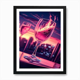 Wine Glass With Flames Art Print