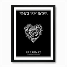 English Rose In A Heart Line Drawing 1 Poster Inverted Art Print