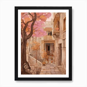 Crete Greece 1 Vintage Pink Travel Illustration Art Print