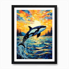 Orca Whale Sunset Impasto Style Art Print