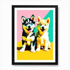 Siberian Husky Pups, This Contemporary art brings POP Art and Flat Vector Art Together, Colorful Art, Animal Art, Home Decor, Kids Room Decor, Puppy Bank - 127th Art Print