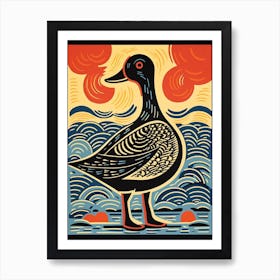 Vintage Bird Linocut Duck 3 Art Print