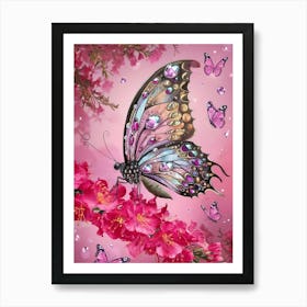 Butterfly On Pink Blossoms Art Print