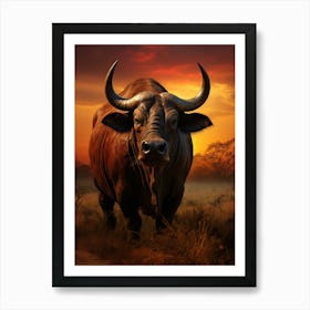 African Buffalo Sunset Portrait Realism 2 Art Print