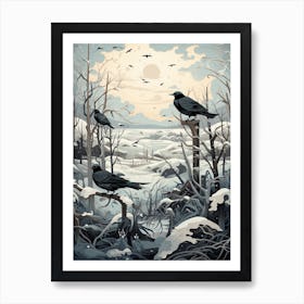 Birds In A Winter Landscape  4 Art Print