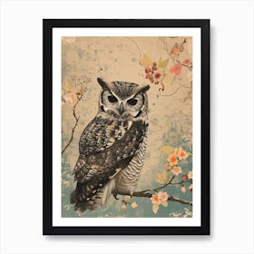 Collared Scops Owl Japanese Painting 3 Art Print