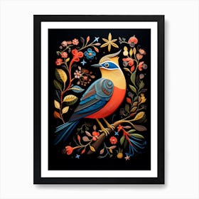 Folk Bird Illustration Cedar Waxwing 1 Art Print