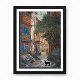 Painting Of Istanbul With A Cat In The Style Of William Morris 4 Art Print