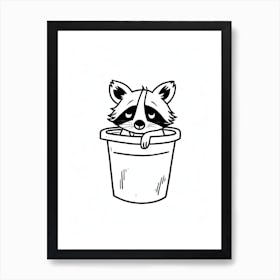 A Minimalist Line Art Piece Of A Guadeloupe Raccoon 1 Art Print