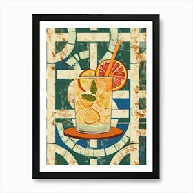 Cocktail On A Mosaic Background Illustrative Art Print