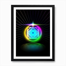 Neon Geometric Glyph in Candy Blue and Pink with Rainbow Sparkle on Black n.0385 Art Print