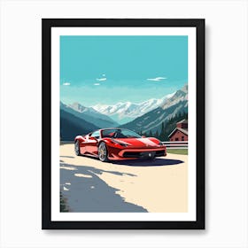 A Ferrari 458 Italia In The Route Des Grandes Alpes Illustration 1 Art Print