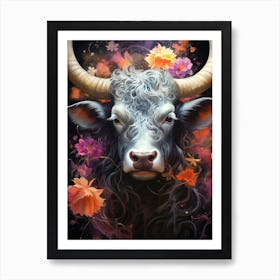 Bull With Flowers 1 Art Print