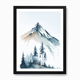 Mountain And Forest In Minimalist Watercolor Vertical Composition 350 Art Print