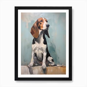 Basset Hound Dog, Painting In Light Teal And Brown 3 Art Print