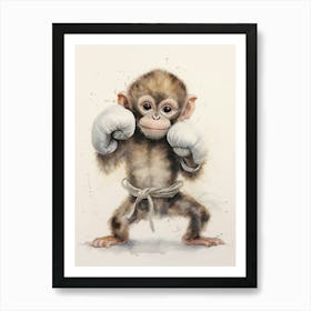 Monkey Painting Boxing Watercolour 1 Art Print