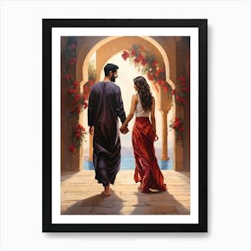 Man And A Woman Holding Hands Art Print