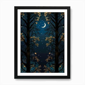 Night Sky With Trees And Moon Art Print