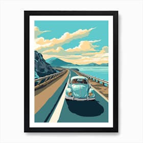 A Volkswagen Beetle In Causeway Coastal Route Illustration 3 Art Print