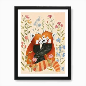 Folksy Floral Animal Drawing Red Panda 1 Art Print