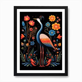 Folk Bird Illustration Crane 3 Art Print