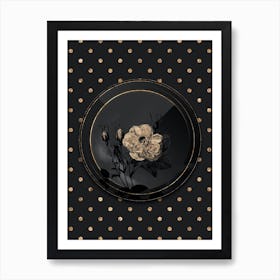Shadowy Vintage White Rose of York Botanical in Black and Gold Art Print