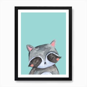 Woodland Racoon On Mint Art Print