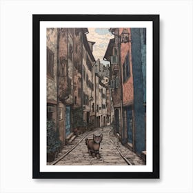 Painting Of Florence With A Cat In The Style Of William Morris 2 Art Print