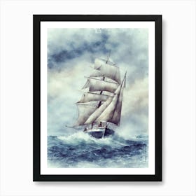 Stormy Ocean Sailship Art Print