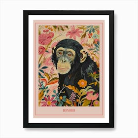 Floral Animal Painting Bonobo 3 Poster Art Print