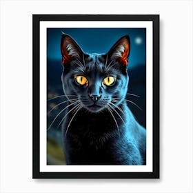 Black Cat With Yellow Eyes Art Print