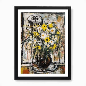 Daisies With A Cat 1 Abstract Expressionism  Art Print