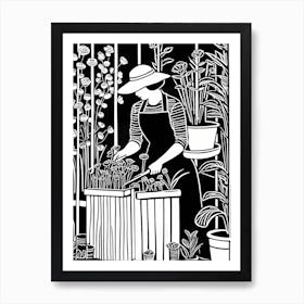 Just a girl who loves Gardening, Lion cut inspired Black and white Stylized portrait of a woman Gardening, 239 Art Print