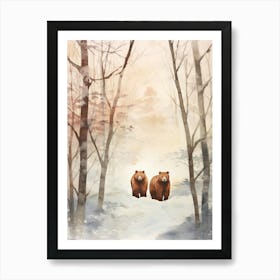 Winter Watercolour Brown Bear 1 Art Print