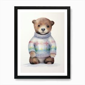 Baby Animal Watercolour Otter Art Print