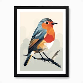 Colourful Geometric Bird European Robin 3 Art Print